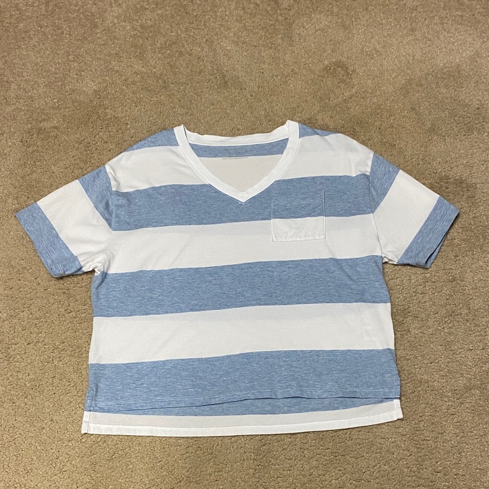 Talbots Boxy V-Neck Tee Quince Stripe Size XS
